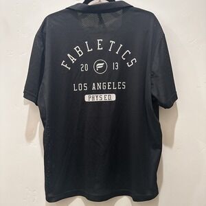 Fabletics The Rec Button Up 2.0 Men's Large Black Collared‎ Jersey Shirt $54 SzL